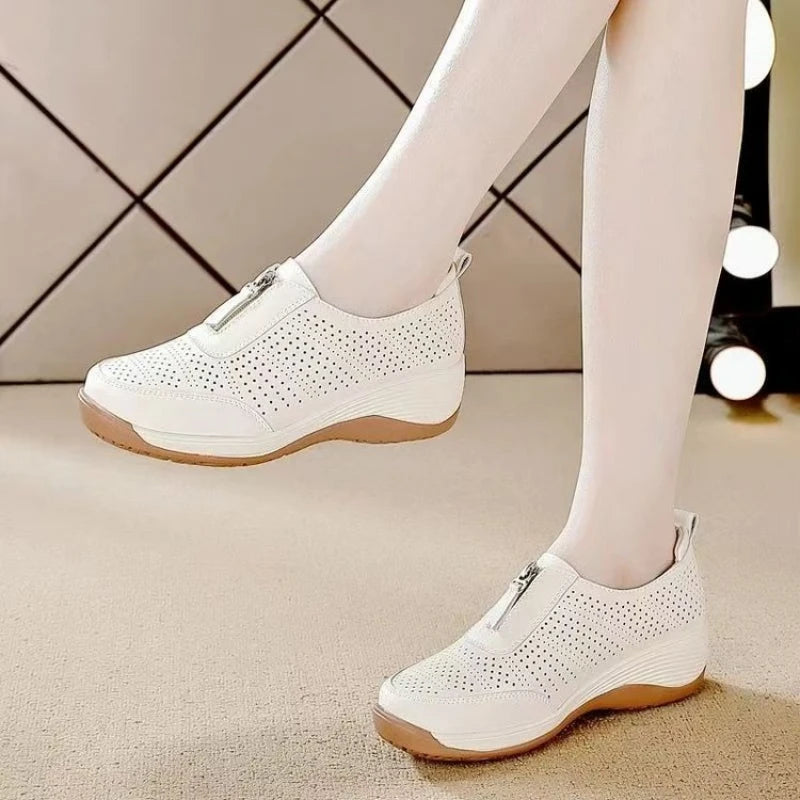 Soft Leather Loafers - Platform Wedge Heel Mom Shoes