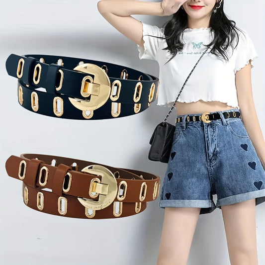 Women's Fashion Belt with Gold Crescent Buckle