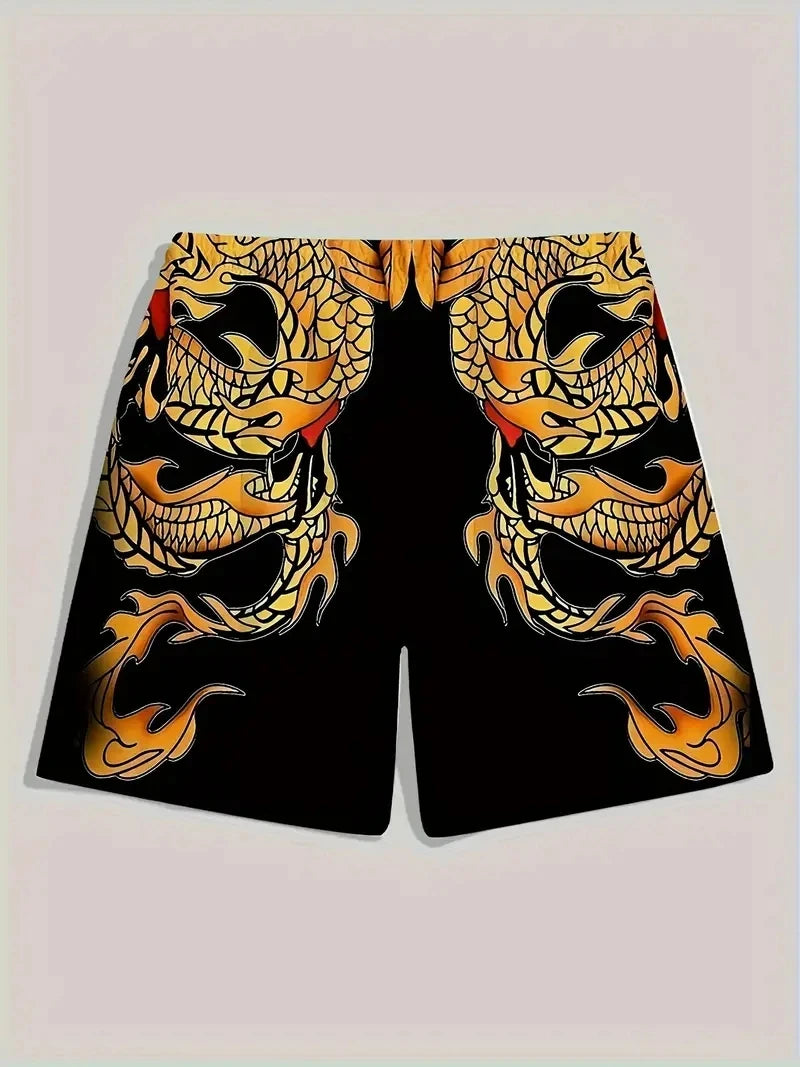 Men's Beach Pants Red Dragon 3D Printed
