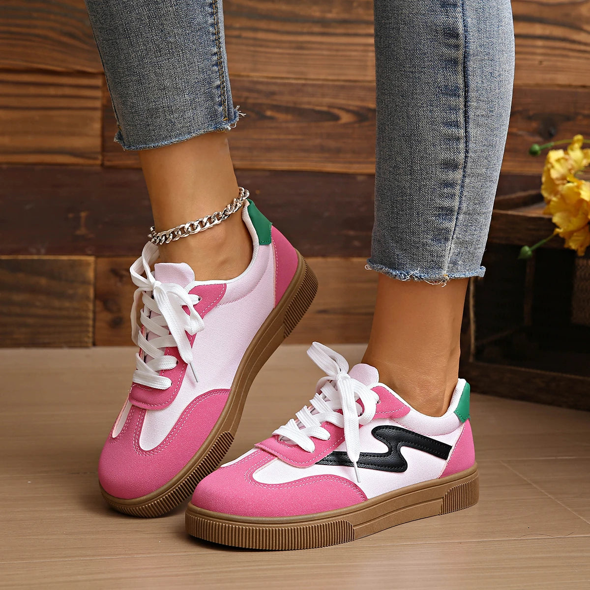 Women Tennis Sneakers Flats Ladies Fashion Mixed Colors Lace-up Vulcanized Shoes