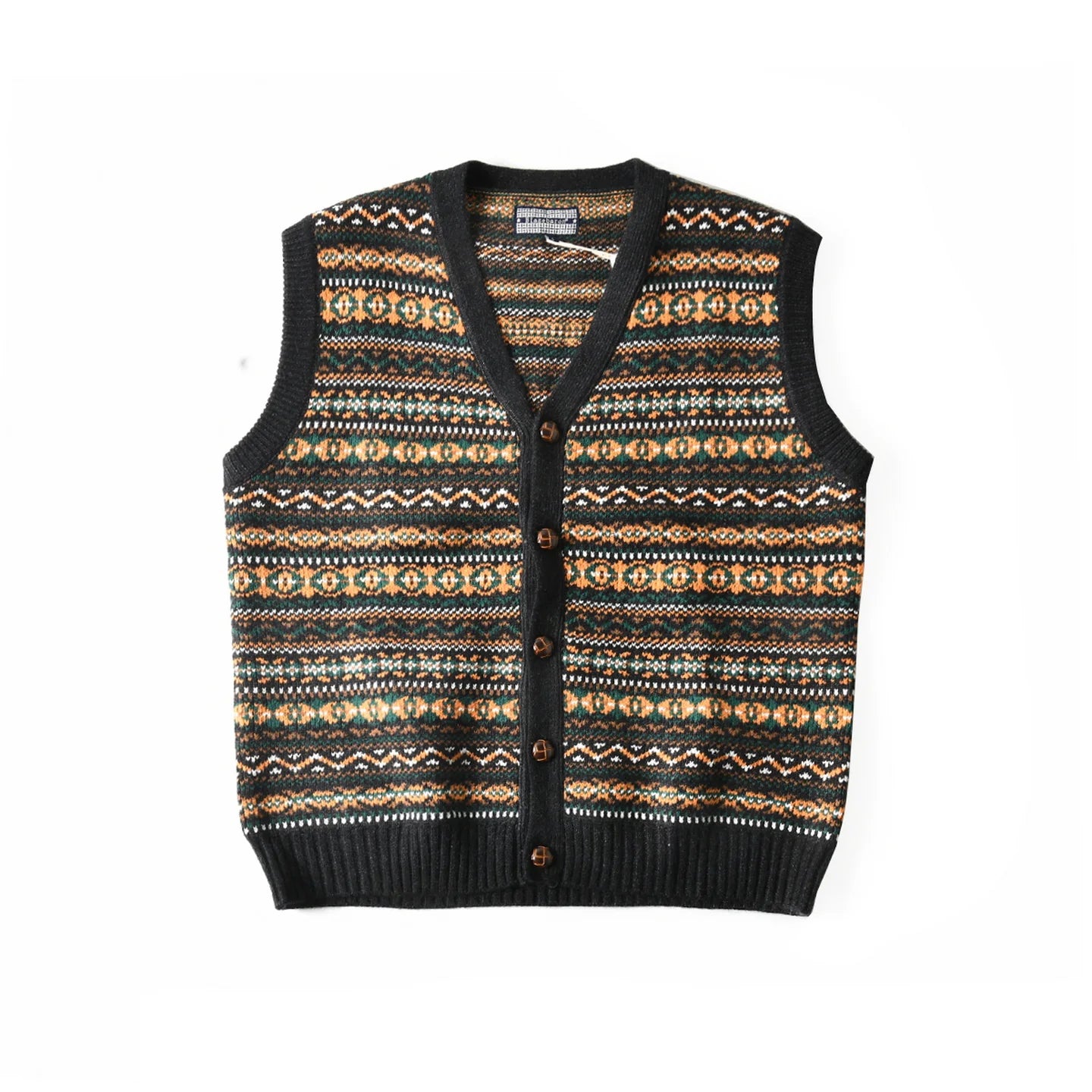 Retro Style Lambswool Blend Jacquard Knit V-Neck Cardigan