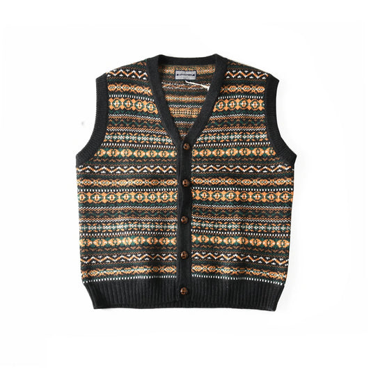 Retro Style Lambswool Blend Jacquard Knit V-Neck Cardigan