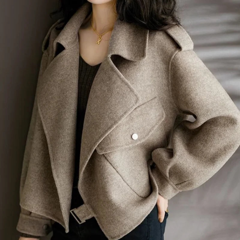 ColdCoats Short Padded Aesthetic Heavy Tweed Female Jacket