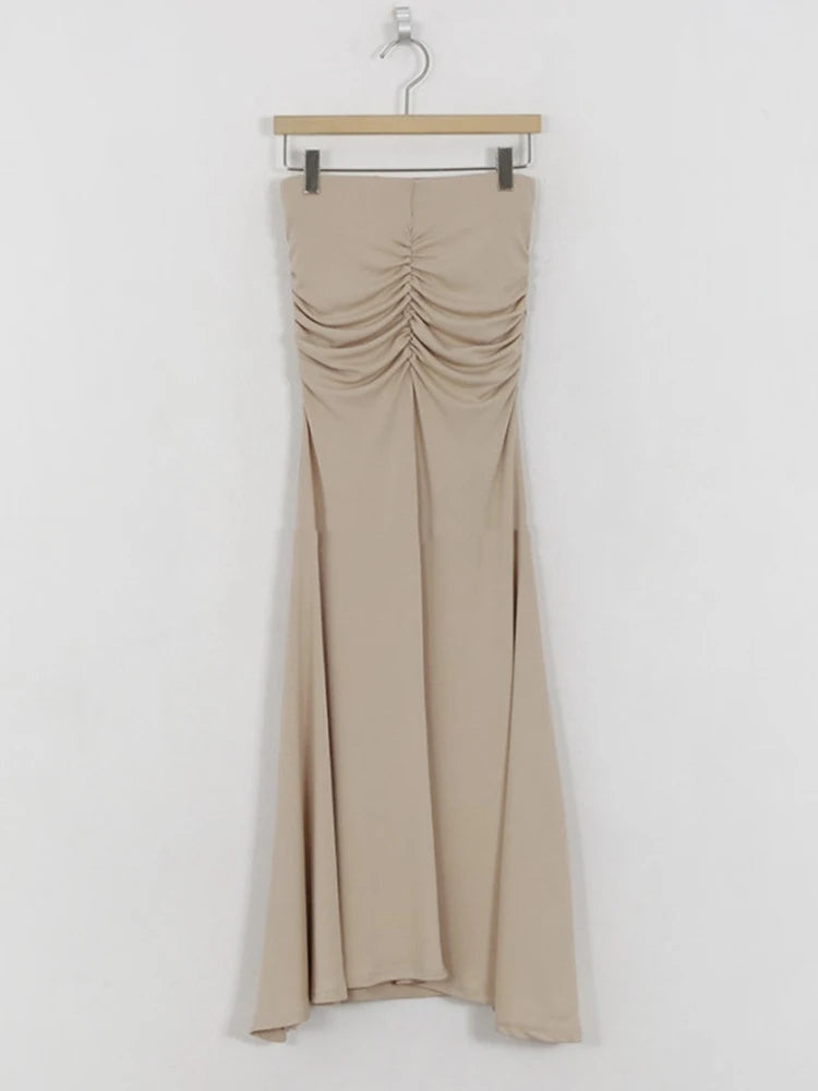 Shirring Satin  High Waisted Skirt
