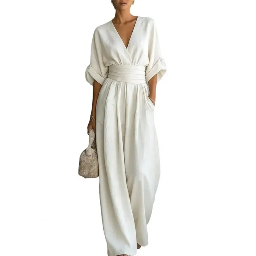 Women's Jumpsuit Fashion High Waist V-neck Casual  Wide Leg Trousers