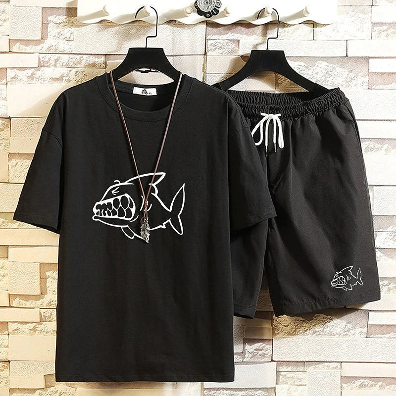 Men's Shorts Sets New InSlim Fit T Shirt  Graphic Stretch