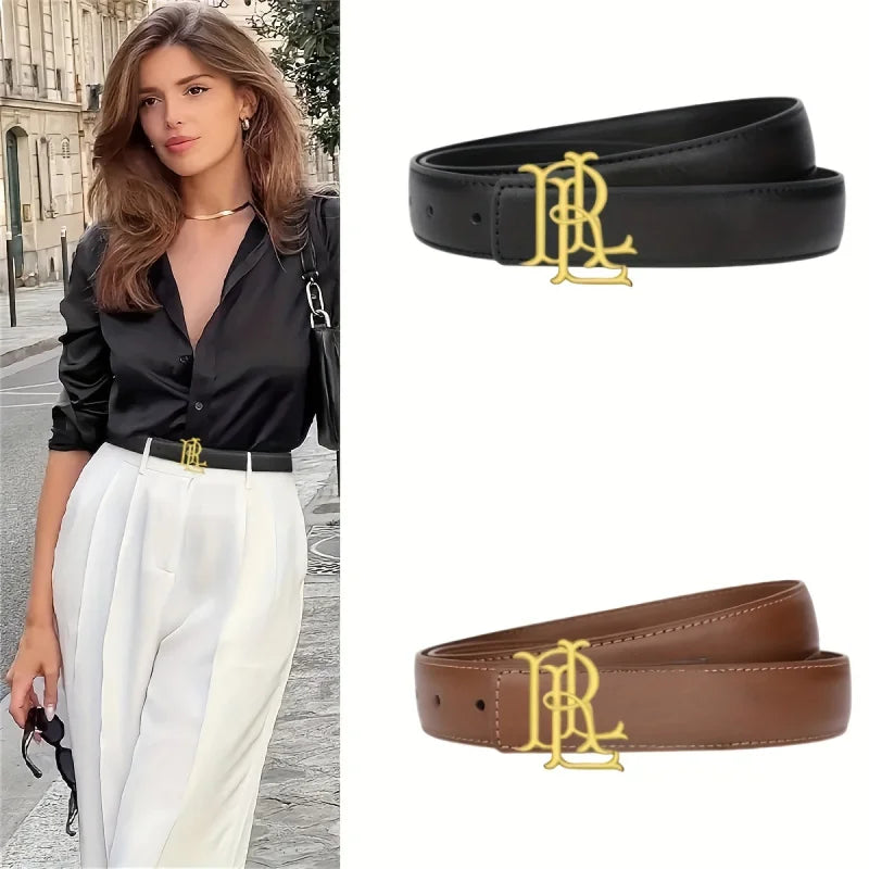 Women’s Elegant Gold Letter Belt - A luxurious brown-black belt