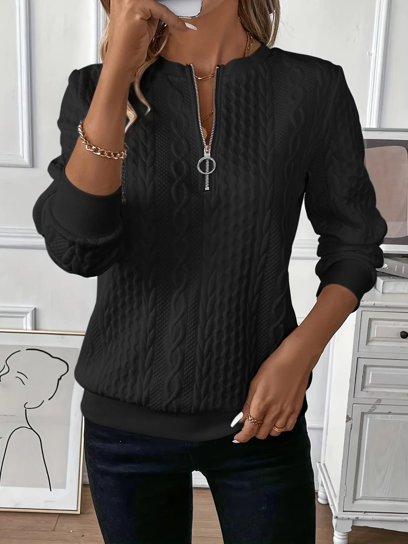 Women Fashion V Neck Long Sleeve Sweatshirt Casual Loose Hoodie