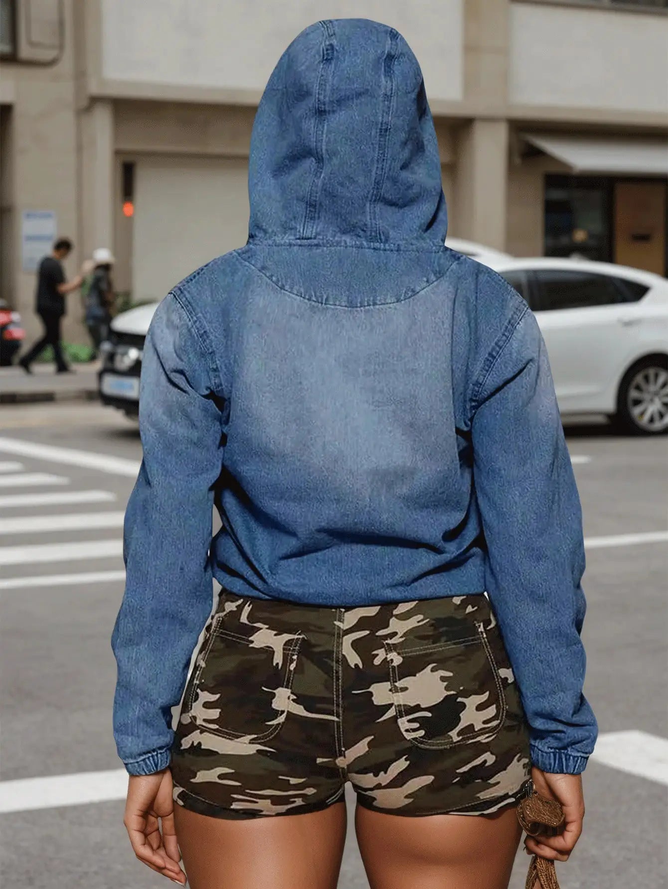 Women's Hooded Denim Sweatshirt - Casual, Stylish & Versatile Hoodie for Women