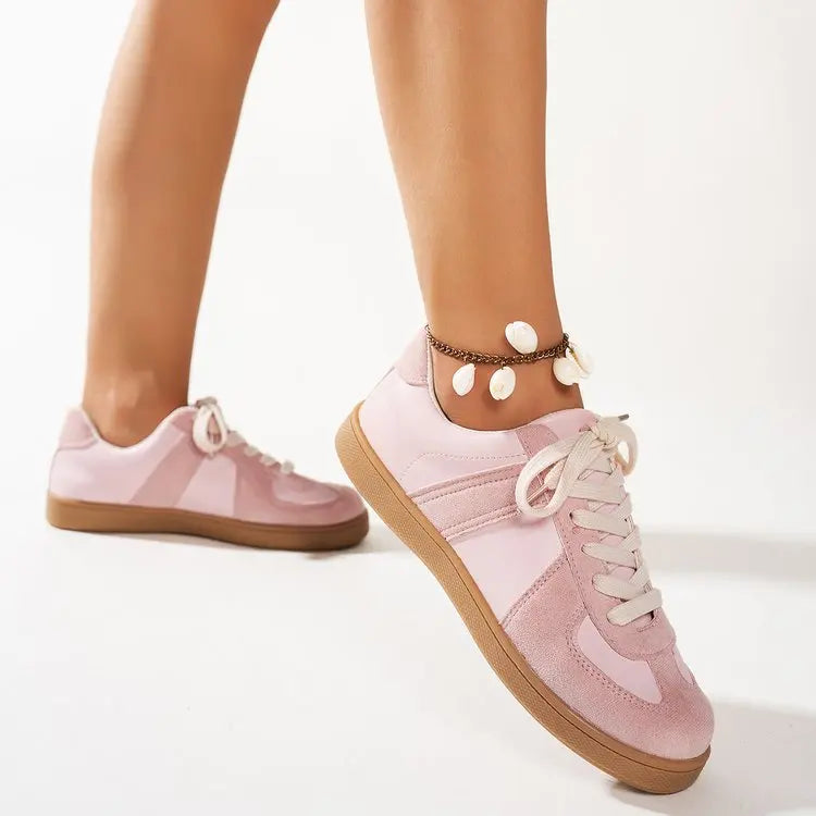 Women's Flat-bottomed Sneakers  Casual Lace-up Comfortable Low-cut Shoes