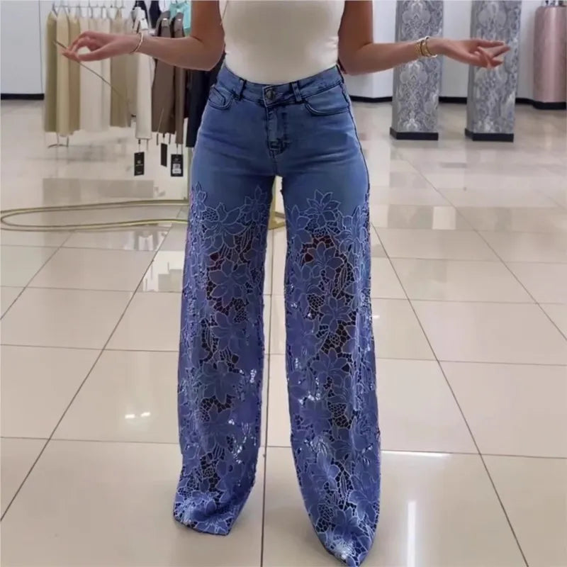 Jeans for Women High Waist Lace Patchwork