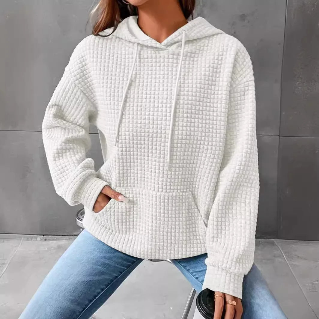 Women's hooded sweatshirt spring and autumn style waffle