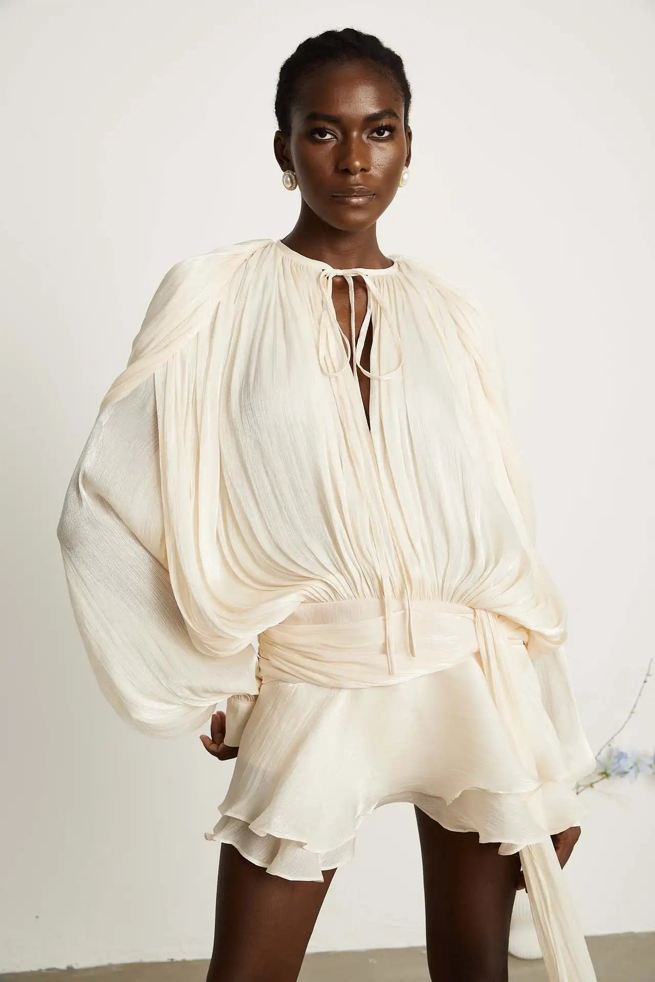 French Vestidos Elegant Puff Sleeve Dress