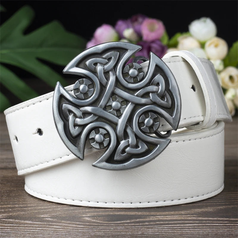 Fashion Leather Belts Big Metal Buckle Celtic Knot