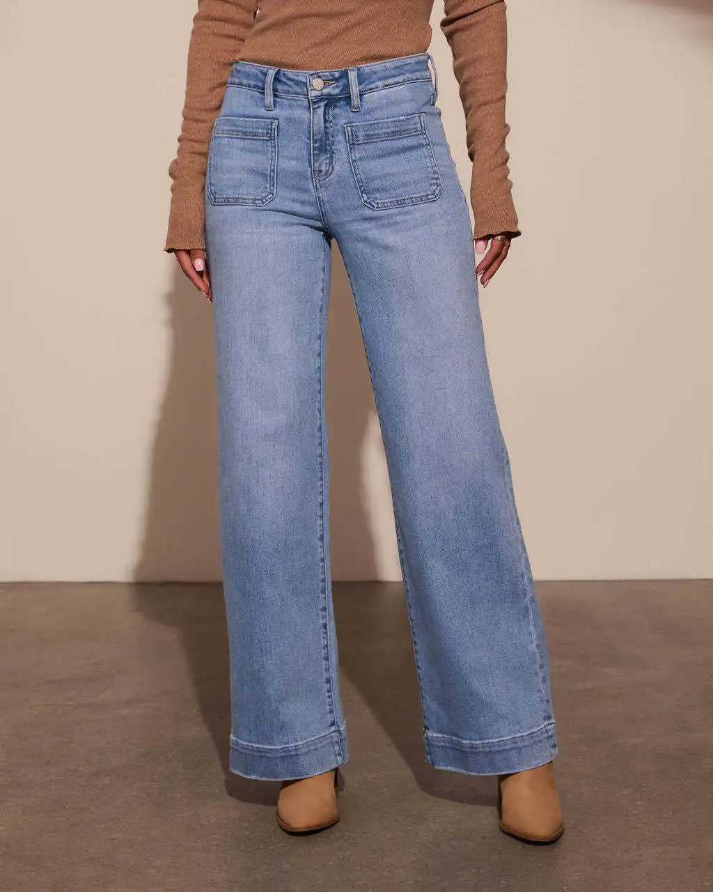 High Waist Jeans for Women Slim Wide Leg Retro Temperament Straight Pants