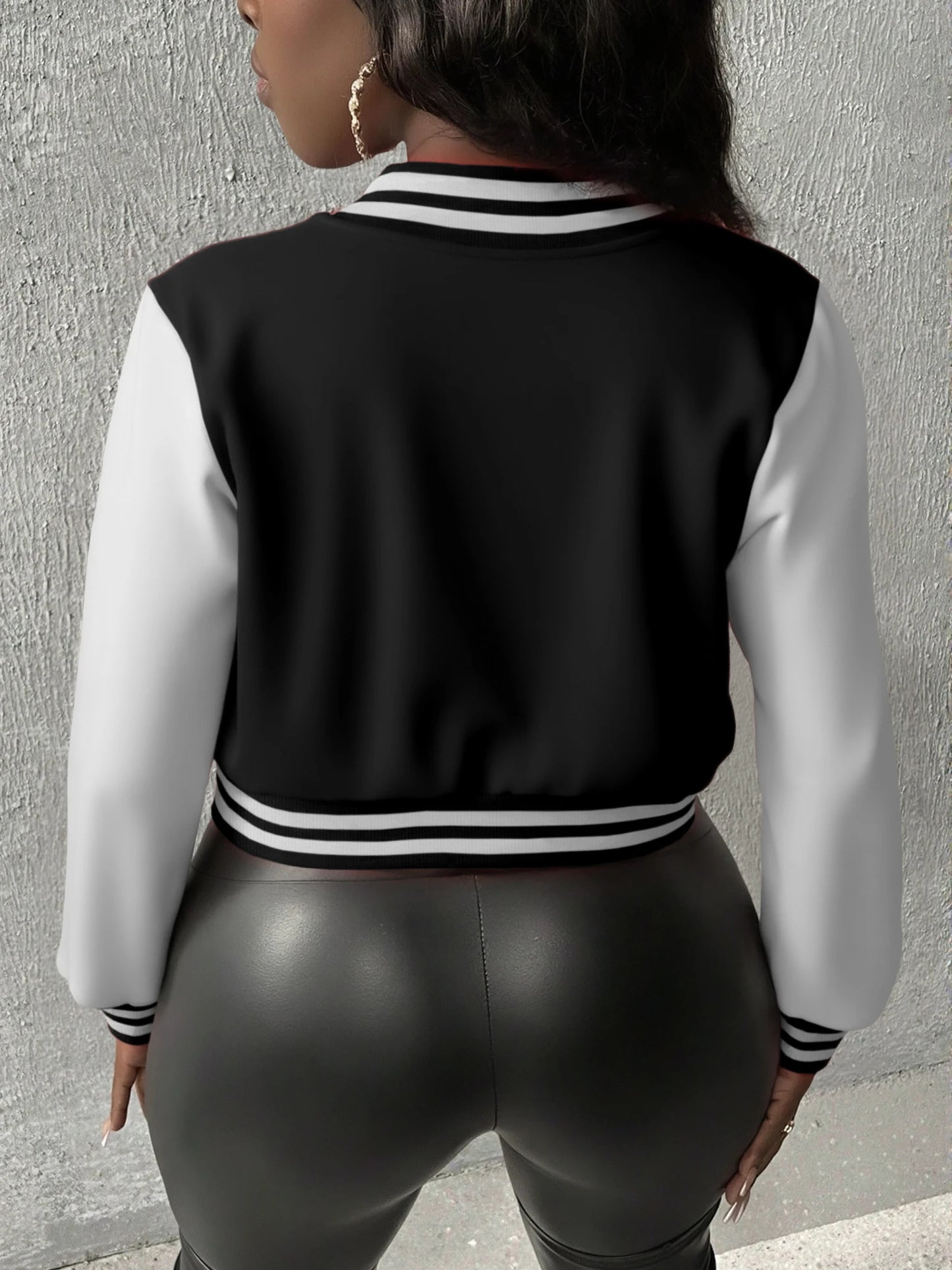 Versatile Cropped Varsity Jacket Women's Color Block Baseball Coat
