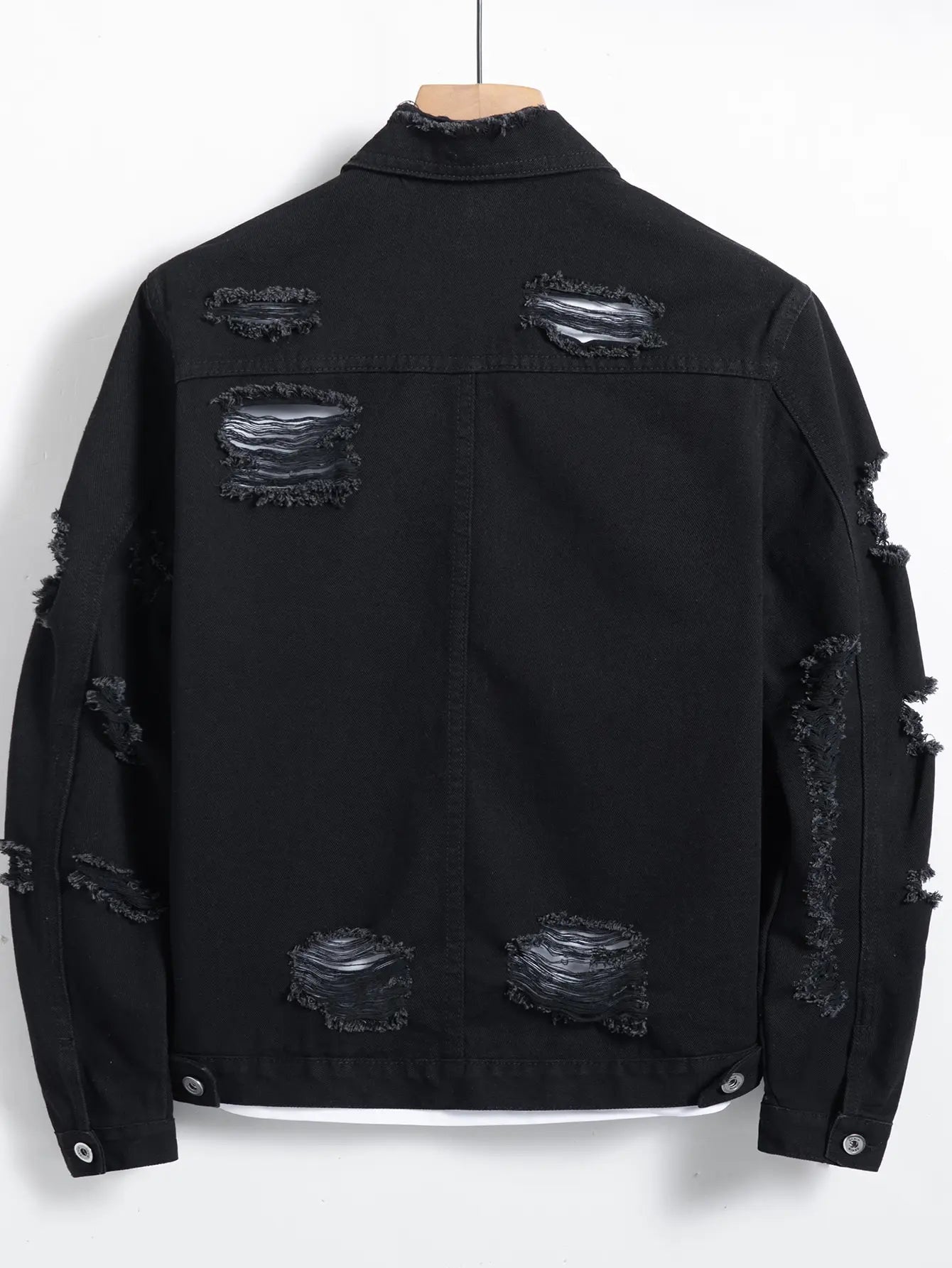 Men's denim jacket for spring and autumn. Black ripped jacket.