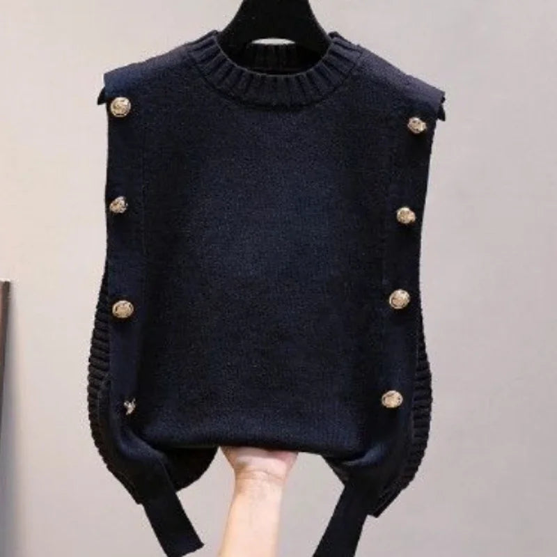Black Knit Tops For Woman Round O Neck Women's Sweater