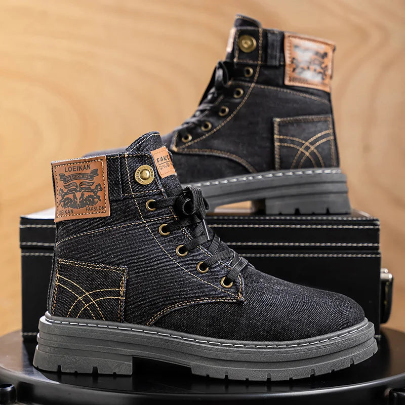 Men's high top denim boots