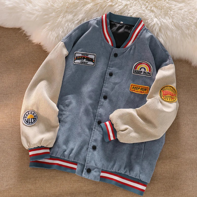Men Baseball Jackets New Embroidered Letters Corduroy Loose Coat Tracksuit
