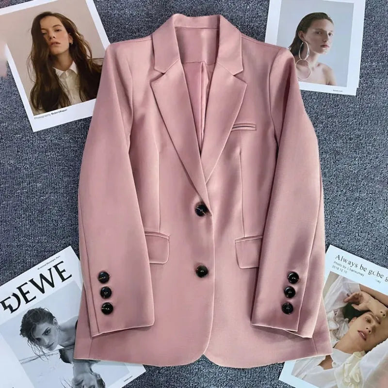 Elegant Office Lady Blazers  Fashion Long Sleeve Single Button Blazer