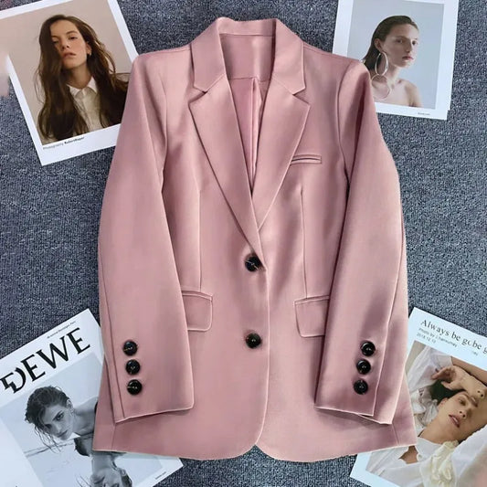 Elegant Office Lady Blazers  Fashion Long Sleeve Single Button Blazer
