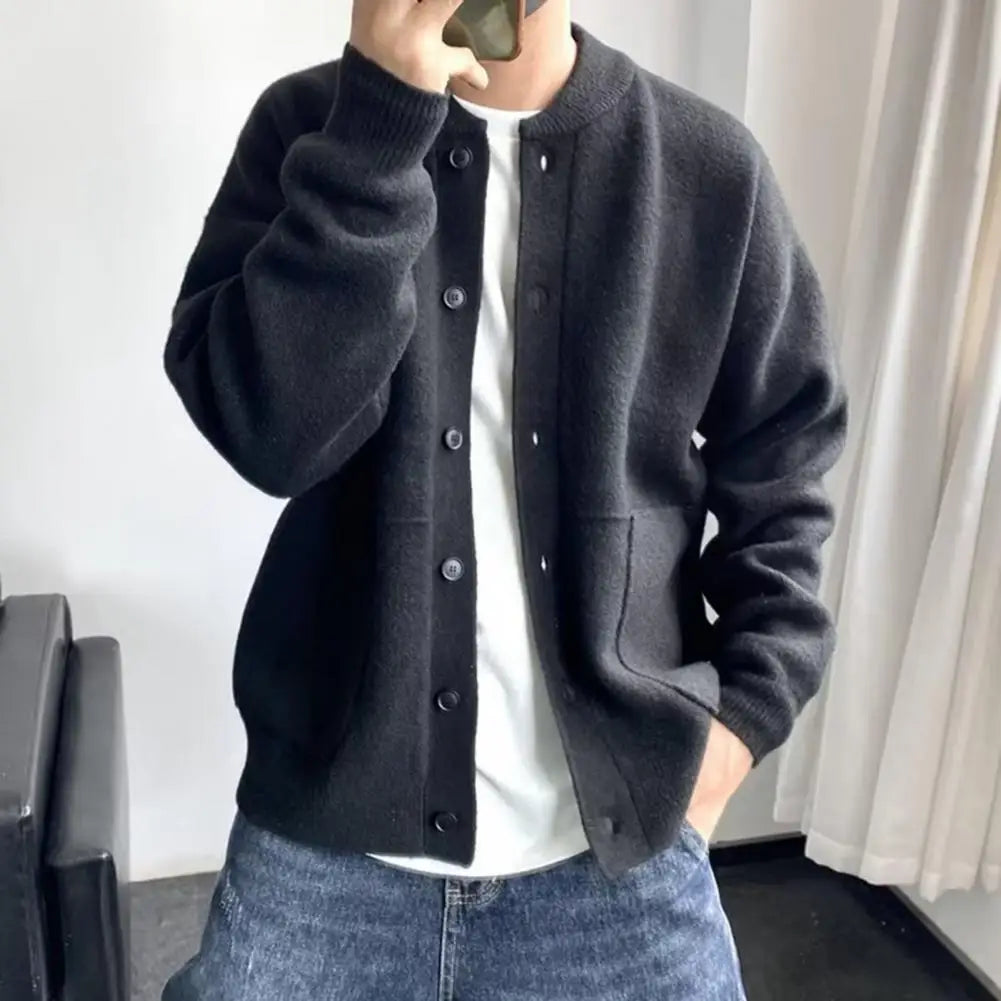 Sweater Coat Stylish Men's Knitted Cardigan Sweater with Thick Pockets