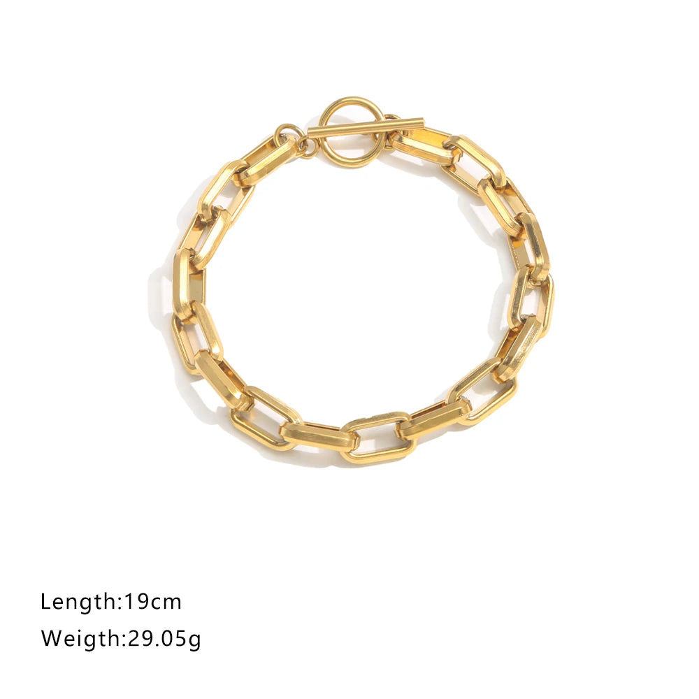 Stainless Steel Bracelets Paper Clip Chain Two-tone Craft
