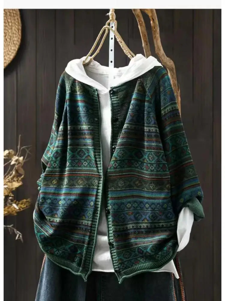 Knitted Versatile Loose Vintage Casual Long-sleeved Top Cardigan
