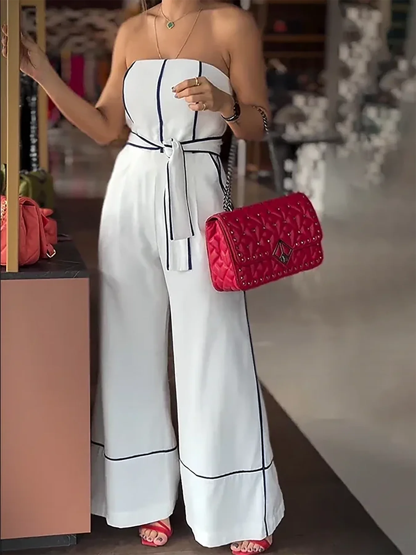 Women'S Chic Sleeveless Jumpsuit with Adjustable Waist Tie