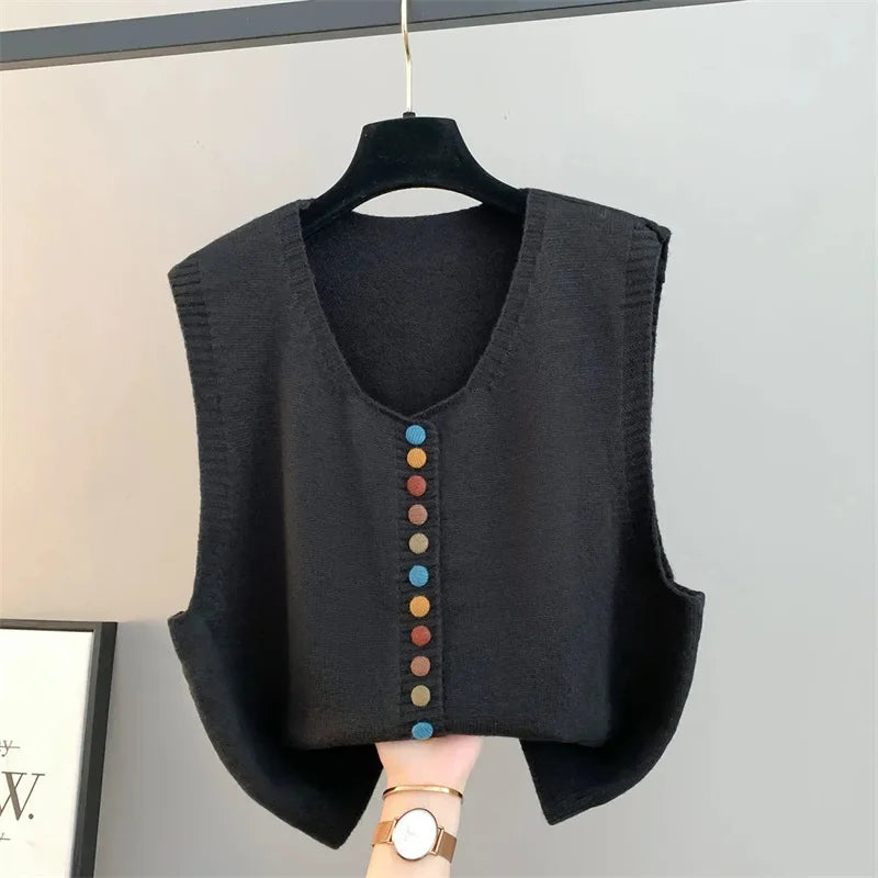 Women Knitted  Sleeveless Sweater Jacket