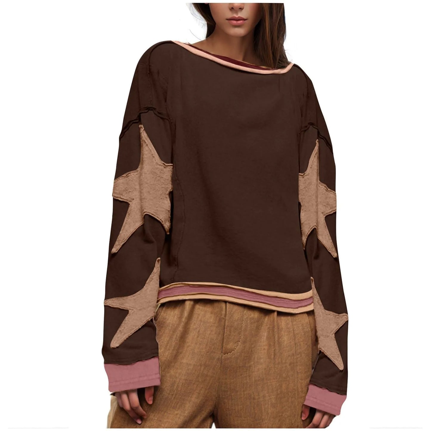 Women's Oversized Sweatshirt Graphic Sweater Long Sleeve Round Shirt Tops