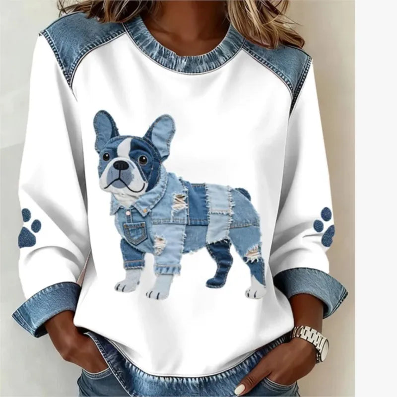 Women's Sweatshirts Pullovers  Casual Dog Printed Round Neck Long