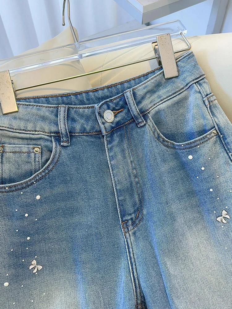 High Waist Straight Leg Jeans Women's Slim Fit  Denim