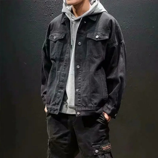 Men's Denim Jacket Autumn Male Jean Coats Black Cargo