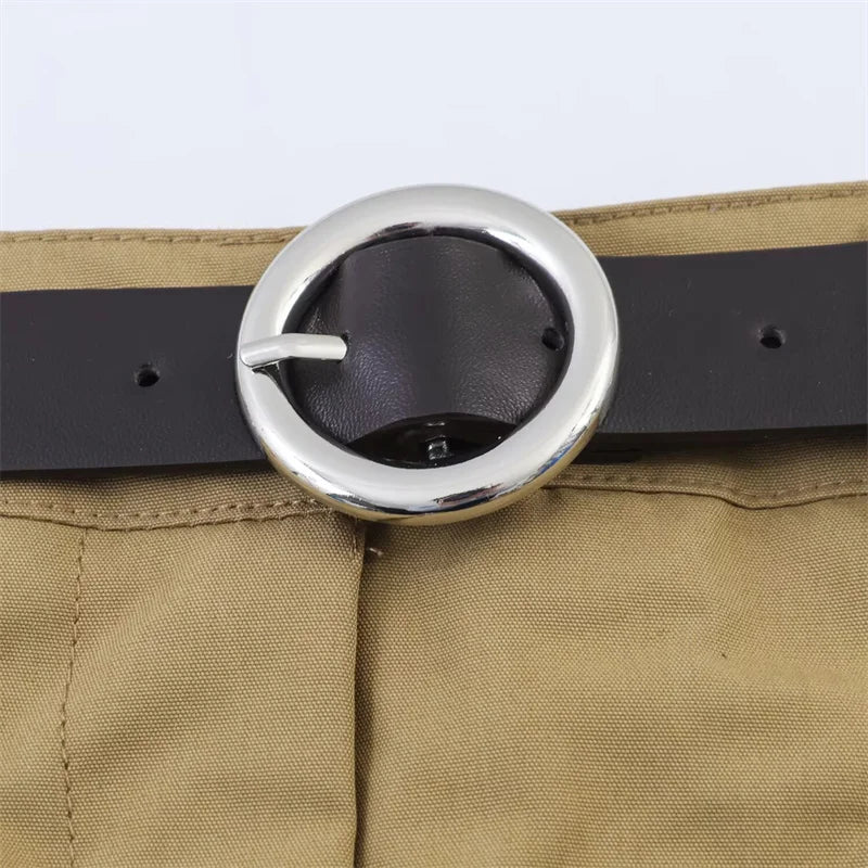 Women's Half Skirt  Khaki with Belt and Pocket