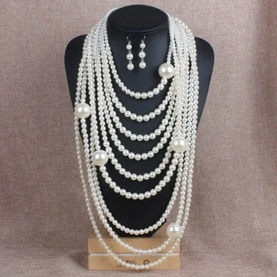 ACRYLIC pearl round necklace earrings tassel wedding women's jewelry