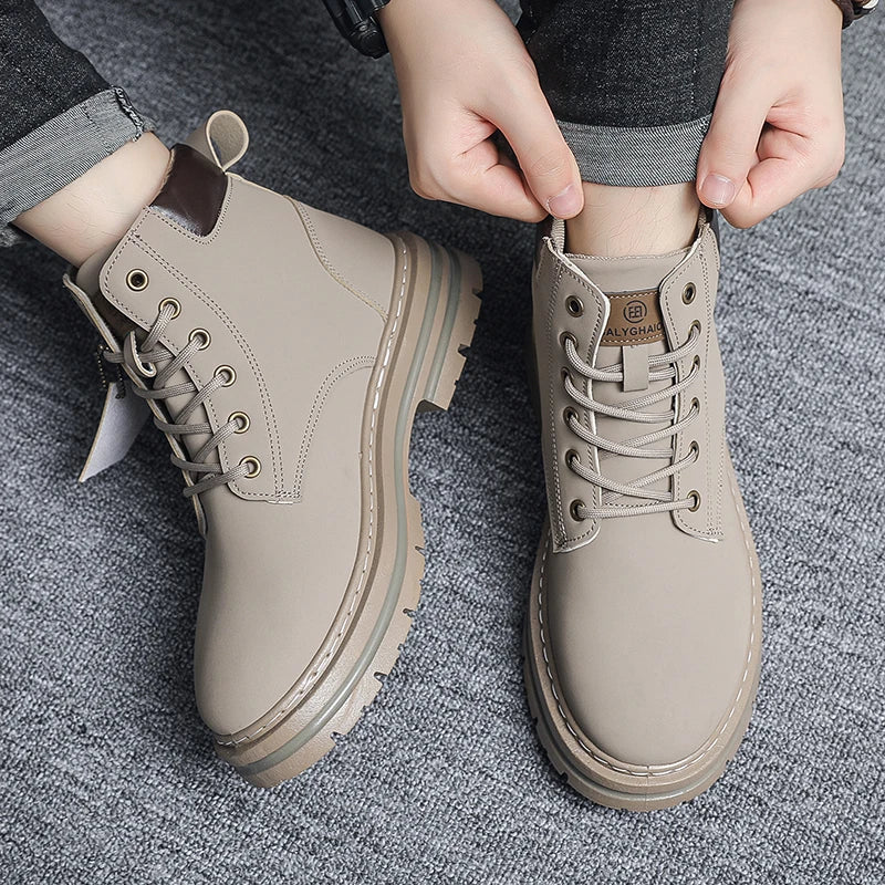 Men's Boots, Retro English-style Dark Brown Boots, Men's High-top Casual Sneakers