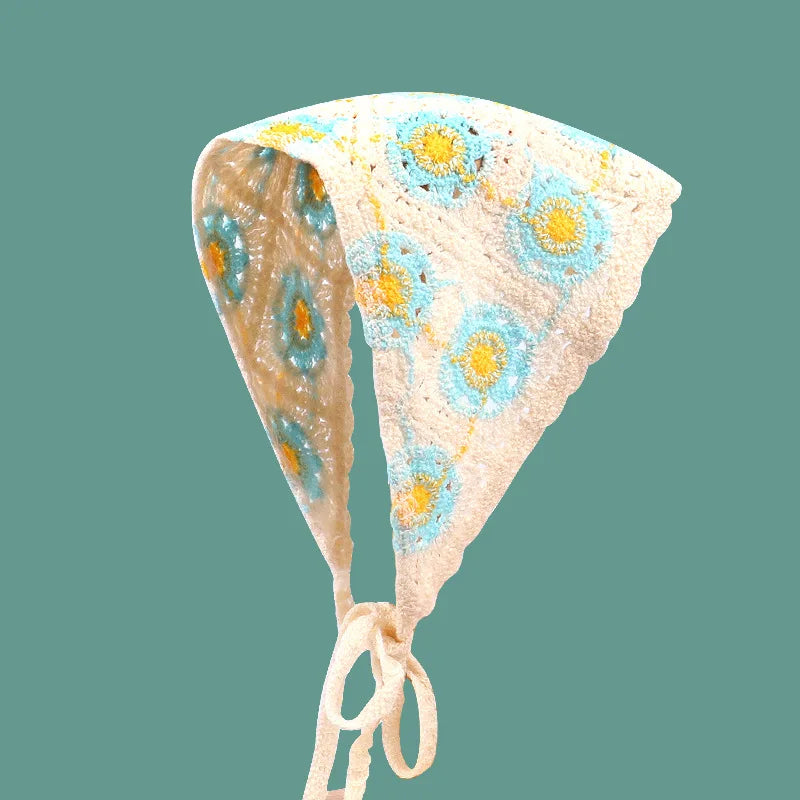 White Woven Floral Lace Hair Scarf Wraps
