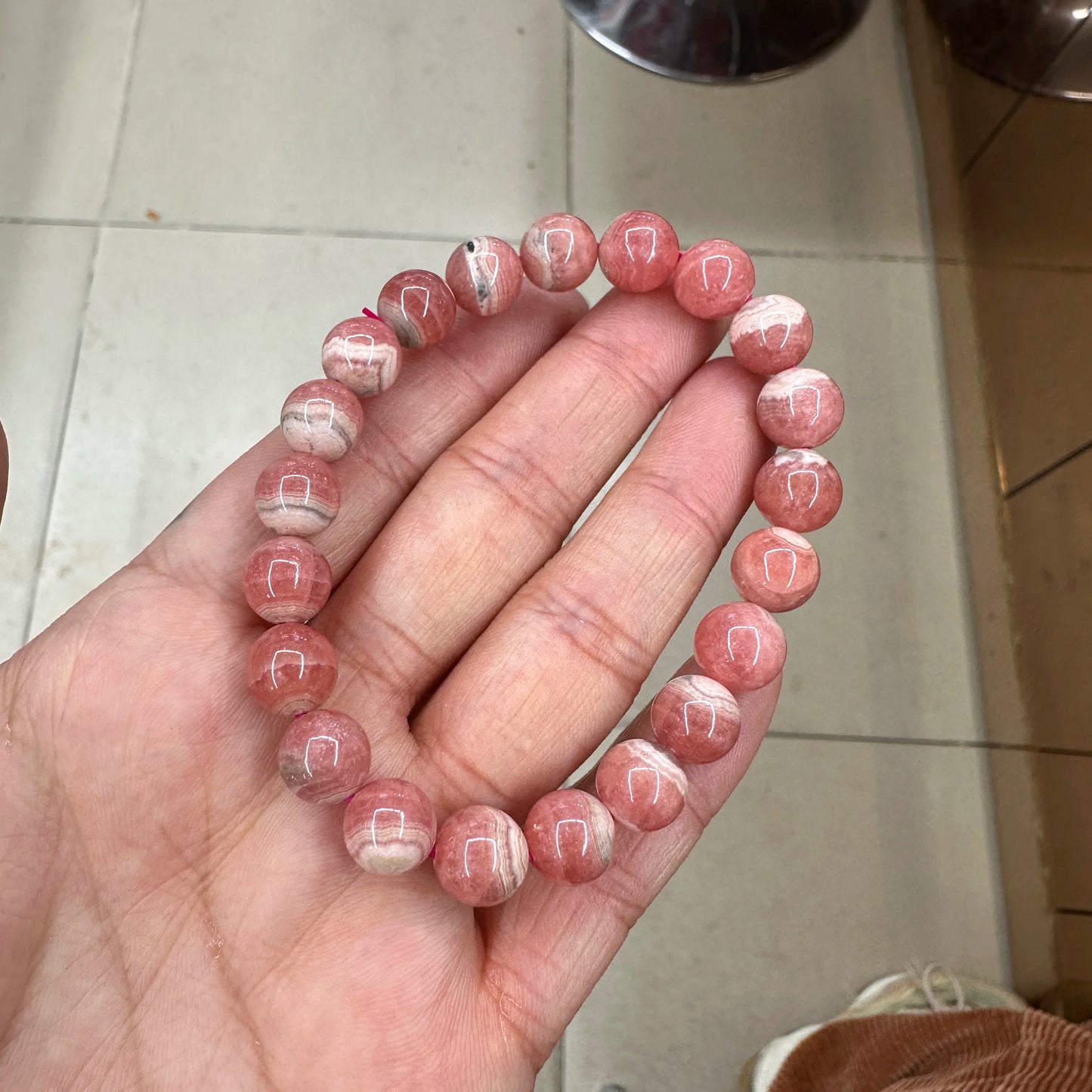 Rhodochrosite Round Elastic Beads