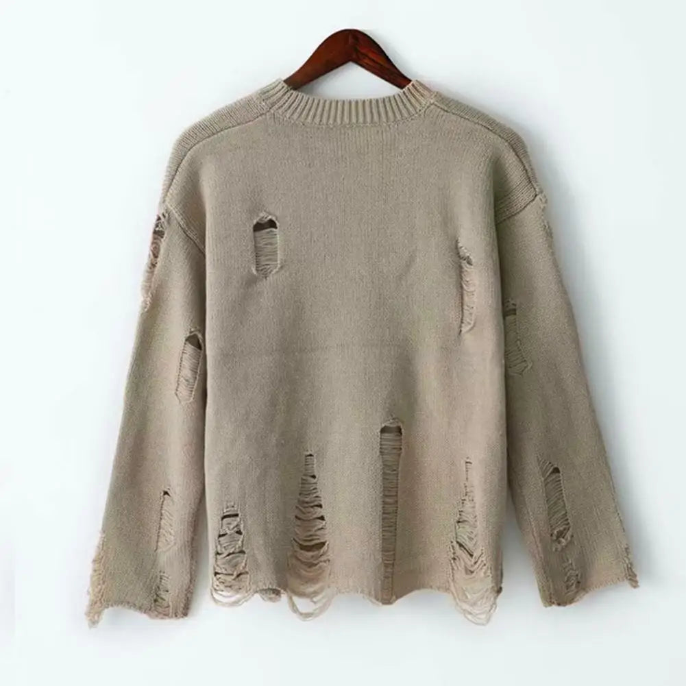 Men Wash Hole Ripped Knit Sweaters k Oversized  Sweater