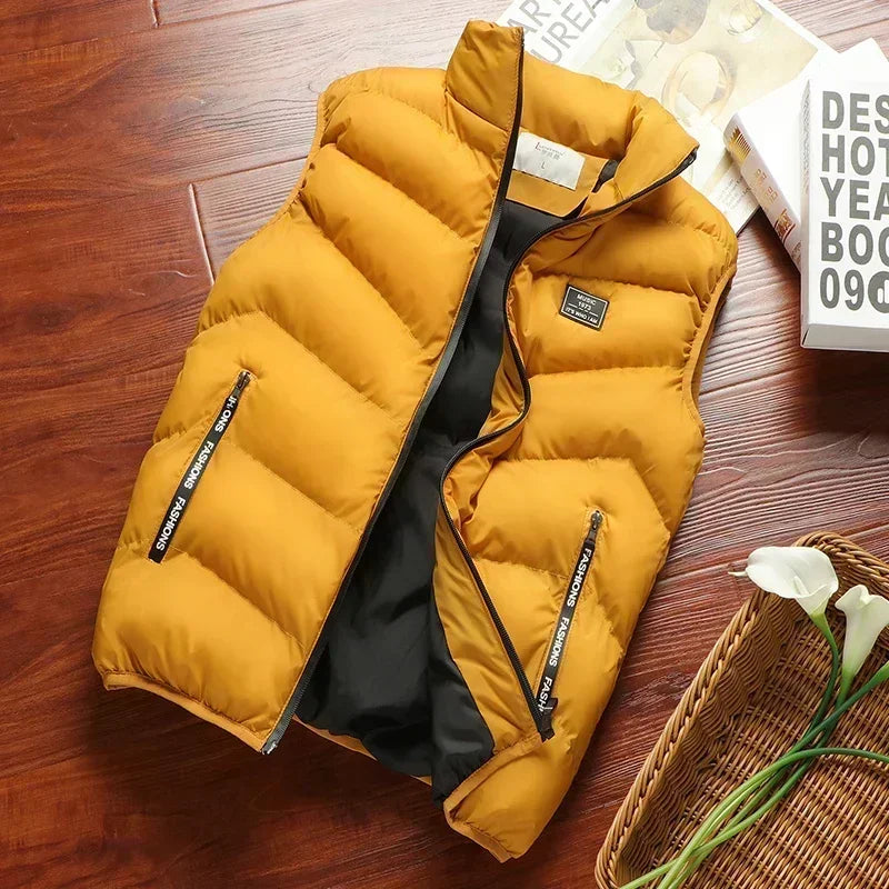Puffer Sleeveless Coats Mens Solid Color Down Jacket