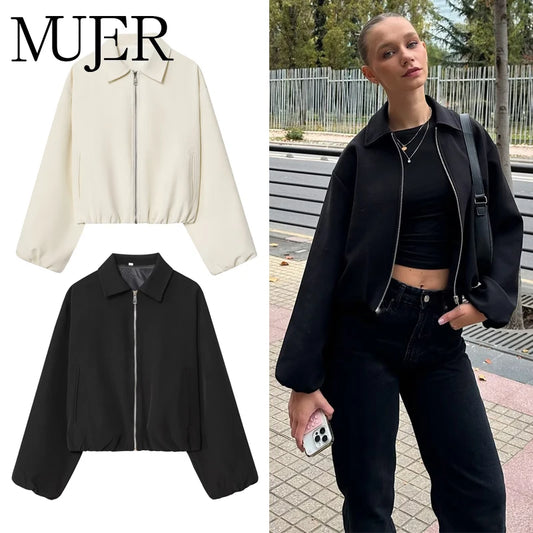 Puffed Bomber Jackets for Women Zip Varsity Cropped Jacket