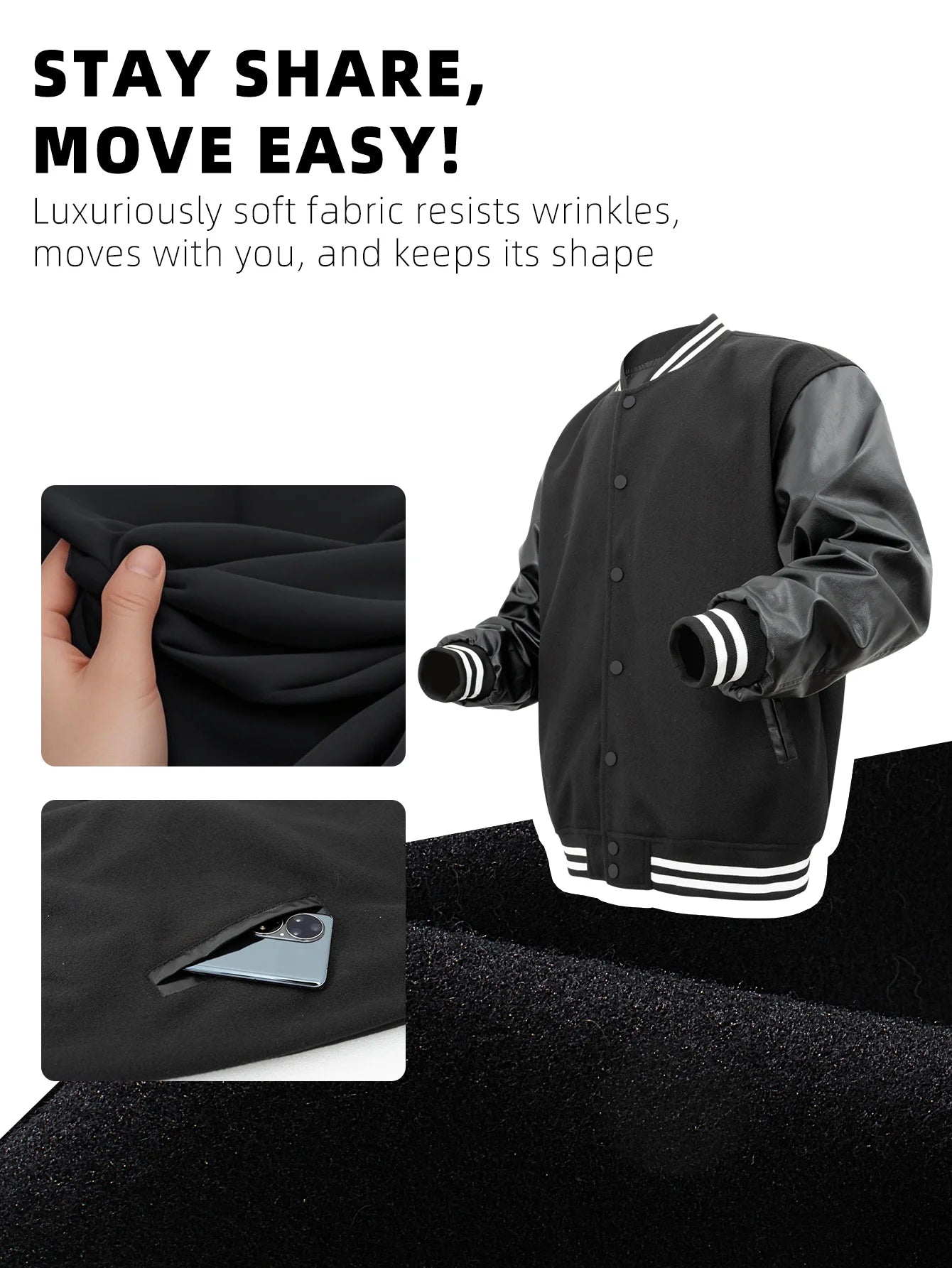 Faux Leather Sleeves Letterman Classic Baseball Coat Bomber Jacket