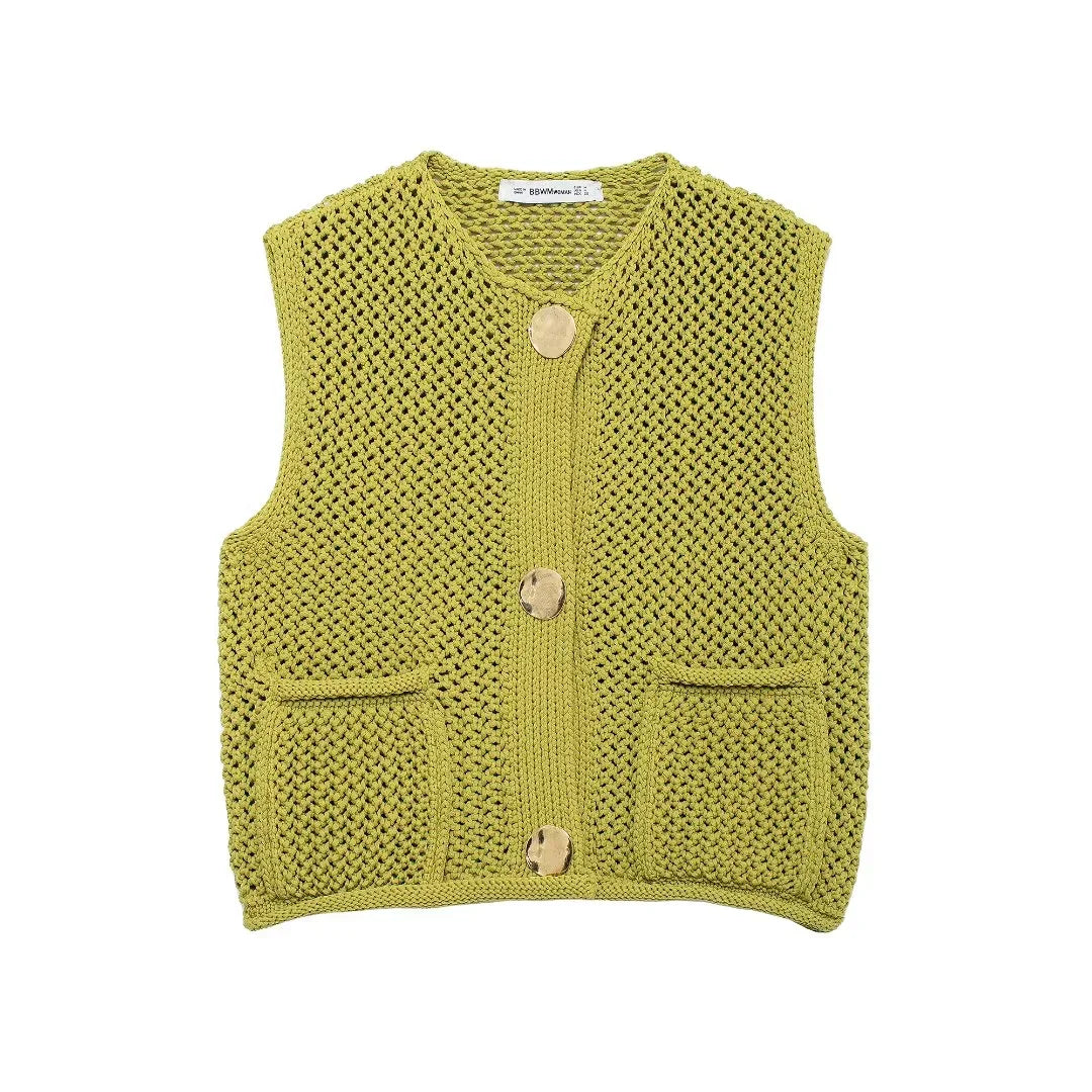Women Fashion Sleeveless Coarse Needle Knitting Vest Sweater