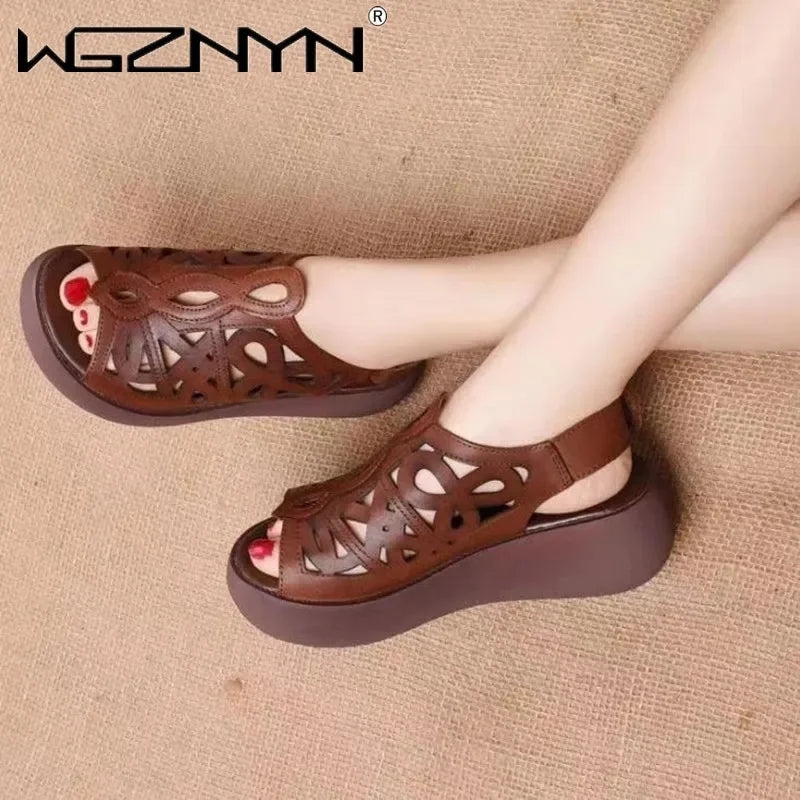 Women Sandals Soft Leather Wedges Shoes