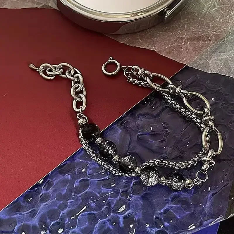 Fashion Stainless Steel Ice Cracking Bead Splicing Bracelets for Men