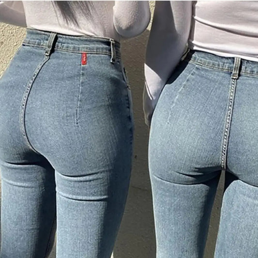 Women High Waist Jeans Casual Slim Lifting Butt Denim