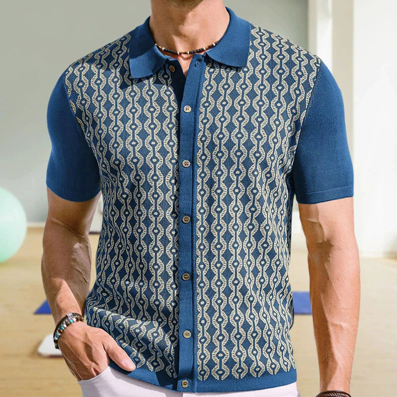 Jacquard Polo Shirts Man Knitwear Business Casual Summer  Viscose Elastic Silky Camisas