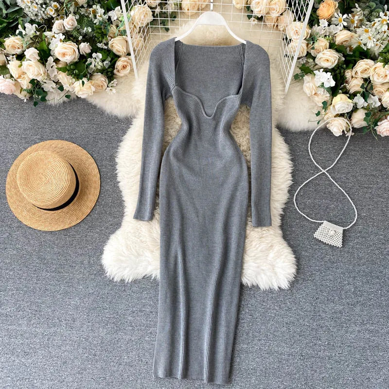 Sexy Strapless Ribbed Knitted Bodycon Dress